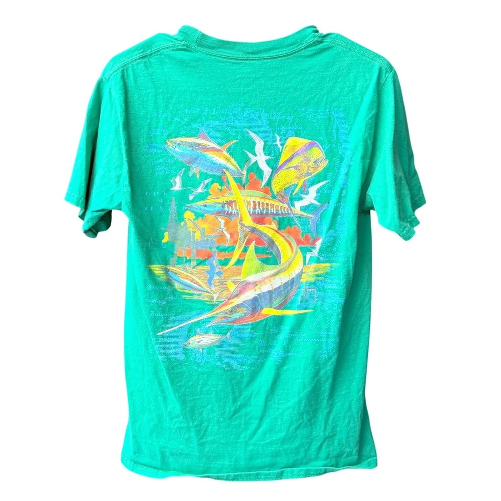 Guy Harvey T-Shirt Mens Small Green Short Sleeve Pocket Marlin Graphic Tee
